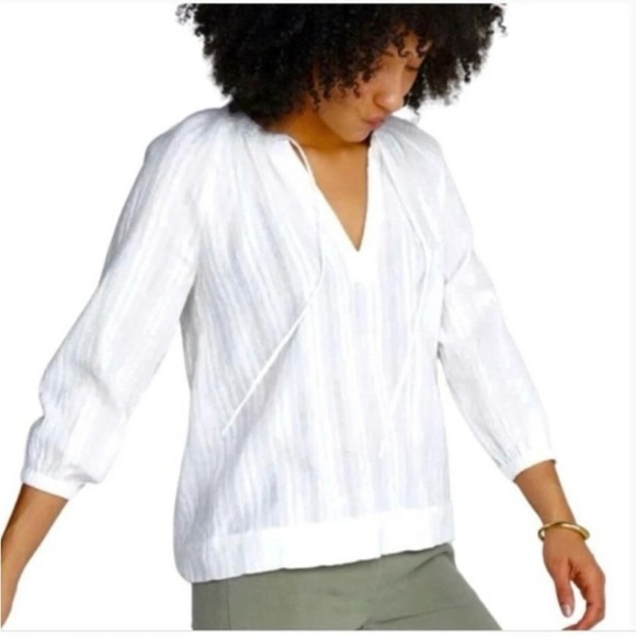 Marine Layer Tops - Marine Layer White Linen V-Neck Blouse Top Sz-Small